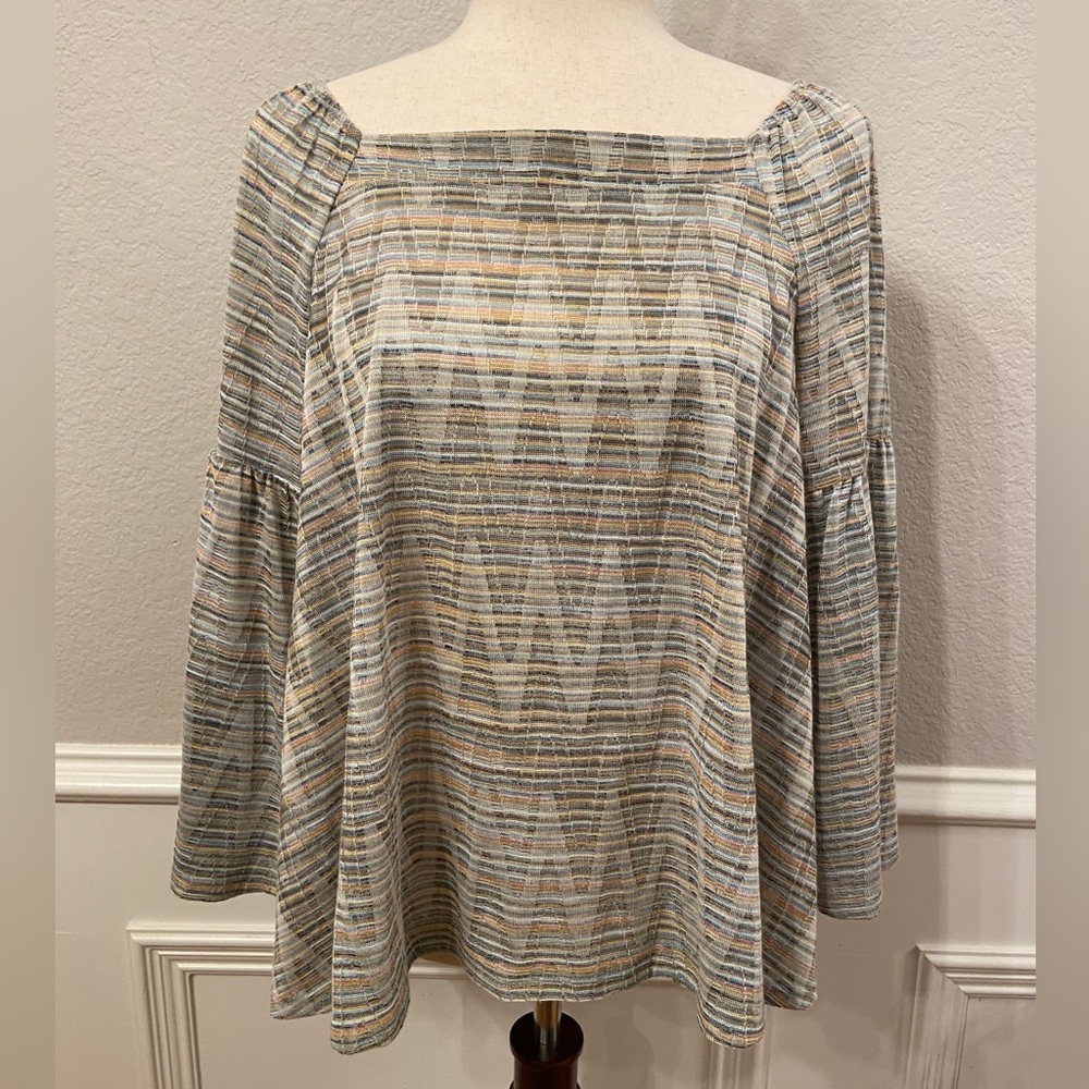 Nally & Millie USA Boho Stripe Chevron Square Neck Bell Sleeve